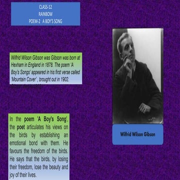 'A boys song' POEM BY WILFRID WILSON GIBSON | PPTX