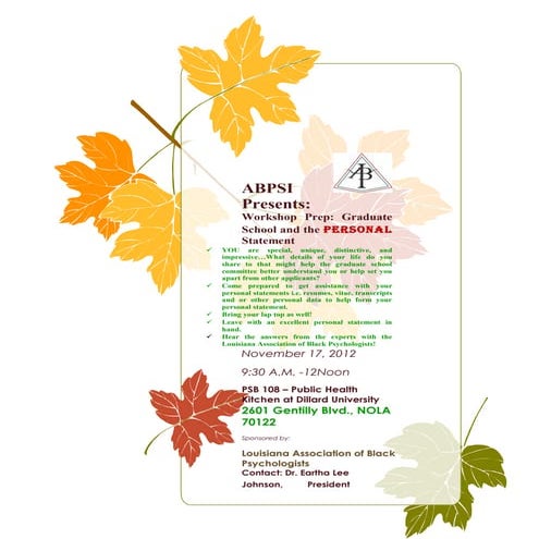 ABPSI Personal Statement Prep November 17th 2012 Dillard University