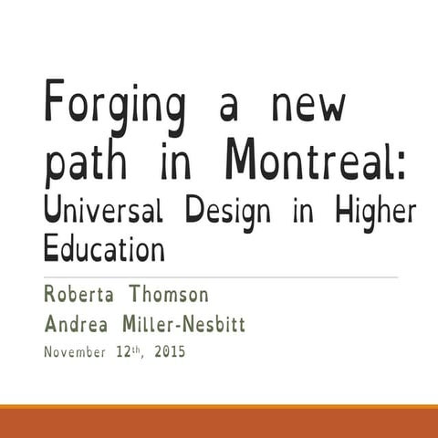 Forging a new path in Montreal: Universal Design in higher education