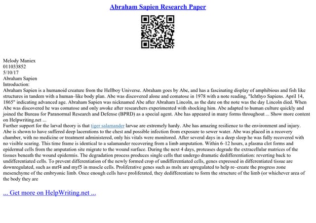 Abraham Sapien Research Paper