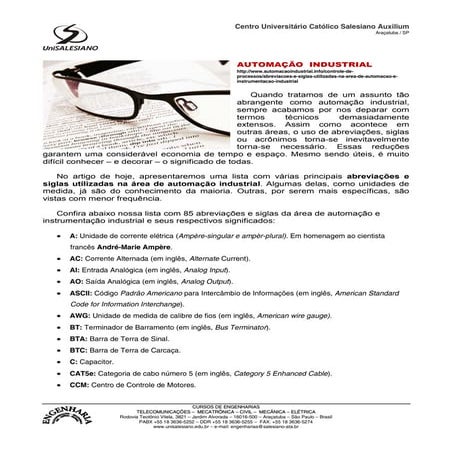 Abreviacoes e siglas utilizadas na area de automacao e instrumentacao industrial