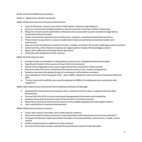 Slide notes for "The Rise of Self-service Business Intelligence"