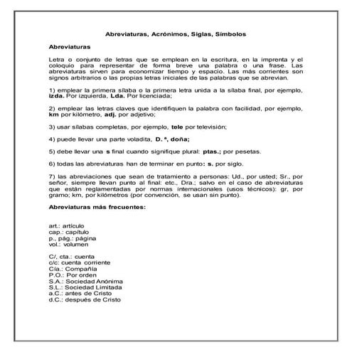 Abreviaturas, siglas, simbolos.