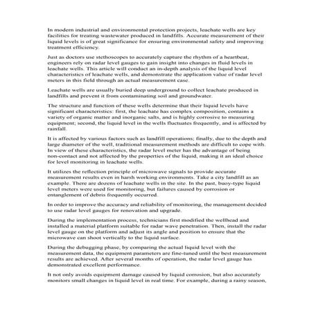 A Brief Analysis Of Radar Level Meter Measuring Liquid Level In Leachate Wells
