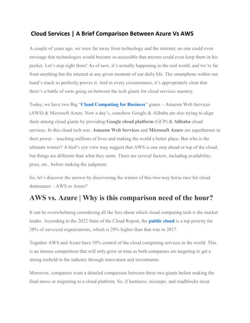  Cloud Services | A Brief Comparison Between Azure Vs AWS