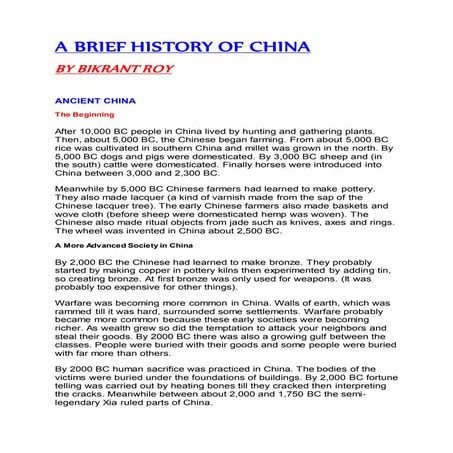 A Brief History Of China