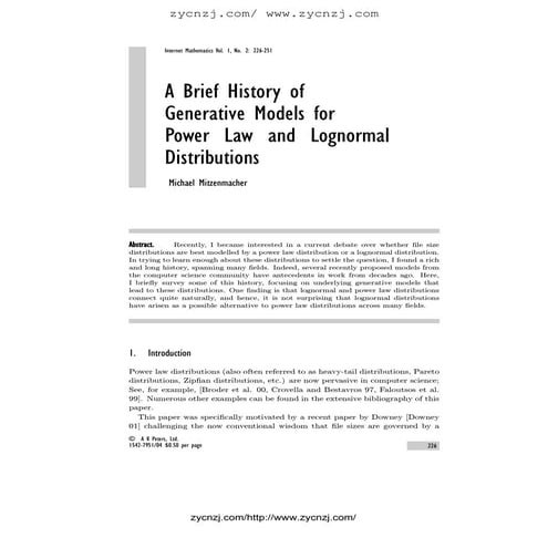 A brief history of generative models for power law and lognormal ...