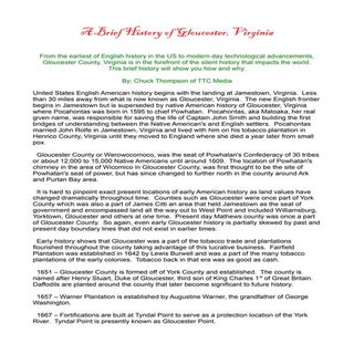A Brief History of Gloucester, Virg...