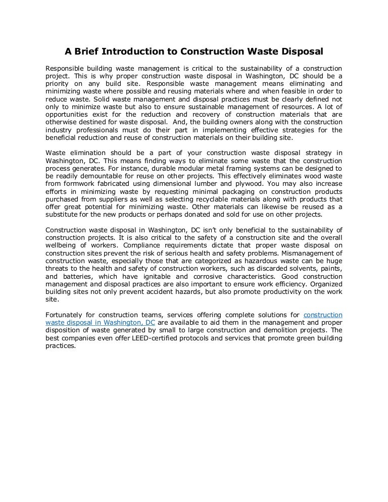 A brief introduction to construction waste disposal