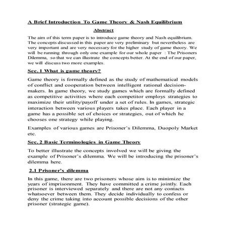 A brief introduction to game theory prisoners dilemma and nash equilibrum
