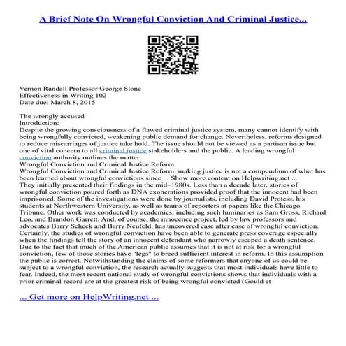 A Brief Note On Wrongful Conviction And Criminal Justice...