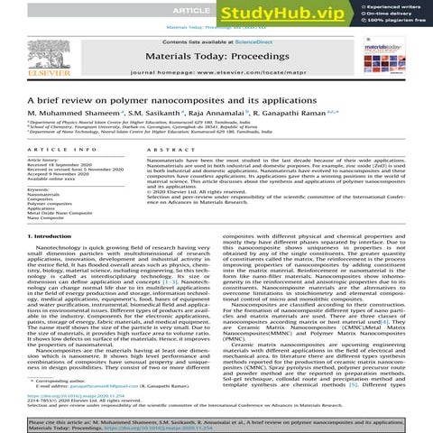 A Brief Review On Polymer Nanocomposites And Its Applications