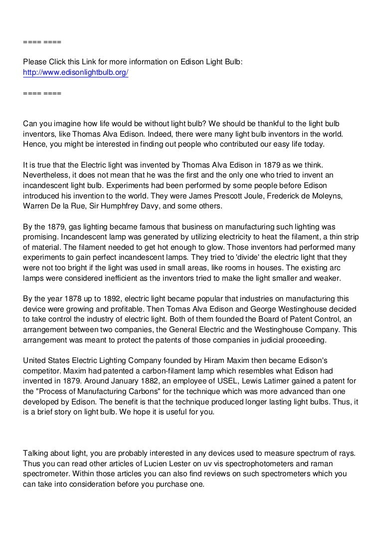 A Brief Story on Light Bulbs