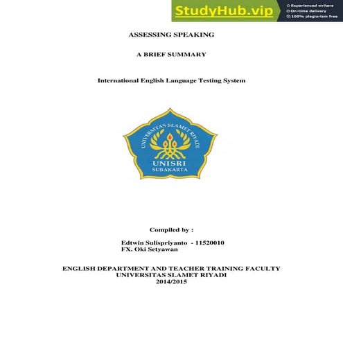 A Brief Summary Of Speaking Assessment - HD Brown.