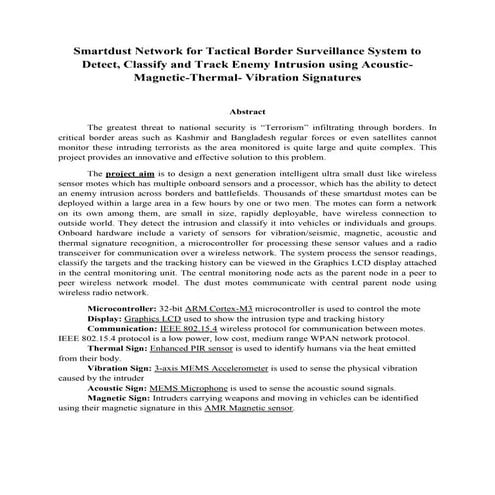 Abs smartdust network for tactical border surveillance system to detect, clas...