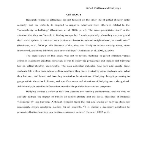 &quot;The Effects of Bullying Among Middle School Gifted and Talented Childre...