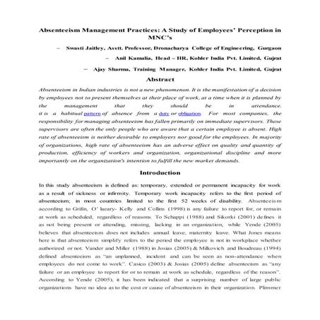 My Article published on Absenteeism