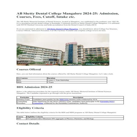 AB Shetty Dental College Mangalore 2024-25
