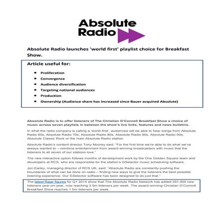 Absolute radio revision