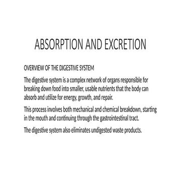ABSORPTION AND EXCRETION -POWER POINT PRESENTATION