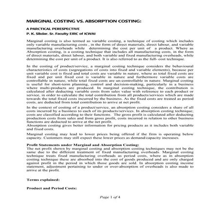 Absorption costing vs. marginal costing