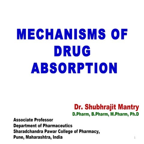 MECHANISMS OF DRUG  ABSORPTION