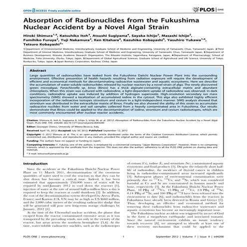 Absorption of radionuclides from the fukushimanuclear accident by a novel alg...