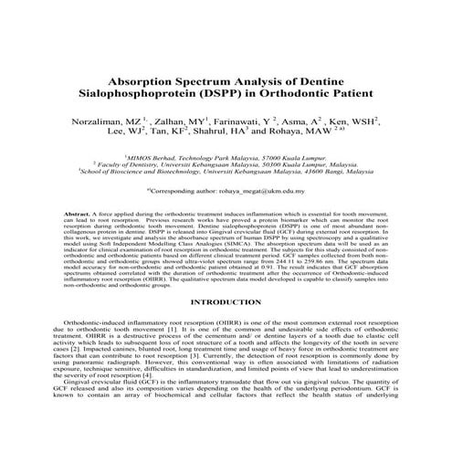 Absorption spectrum analysis of dentine sialophosphoprotein (dspp) in orthodo...