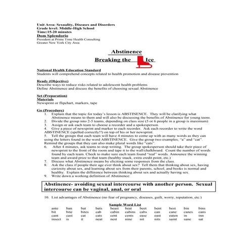 Abstinence: Breaking the ice