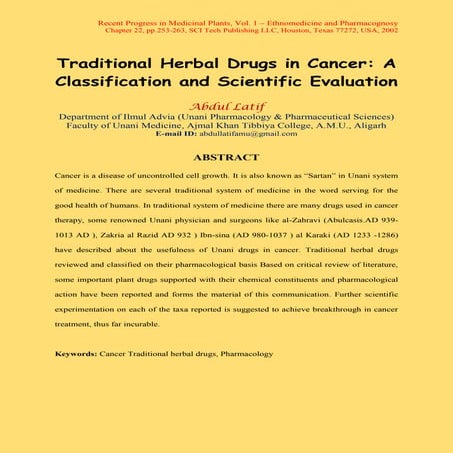 Traditional Herbal Drugs in Cancer: A Classification and Scientific ...