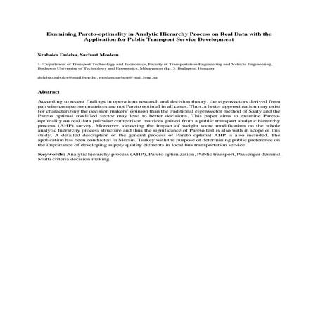 Examining Pareto optimality in analytic hierarchy process on real Data: An application in public transport service development