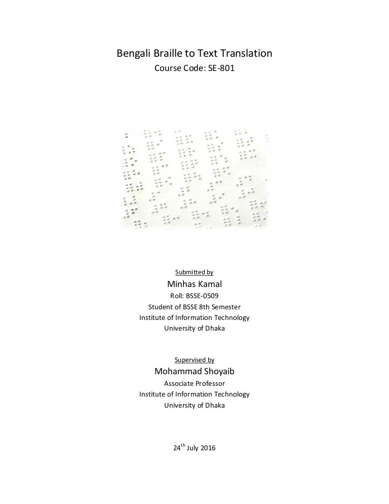 Abstract Bengali Braille to Text Translator