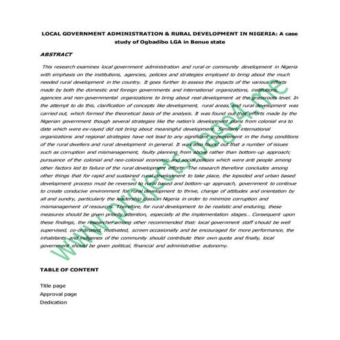 Local Government Administration & Rural Development in Nigeria | DOCX