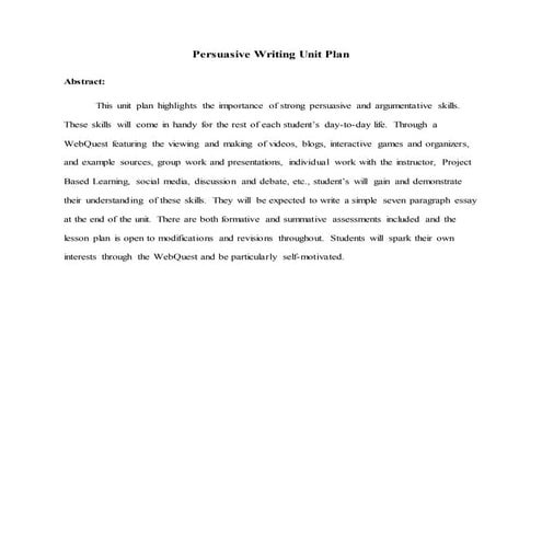 Abstract  persuasive writing unit plan