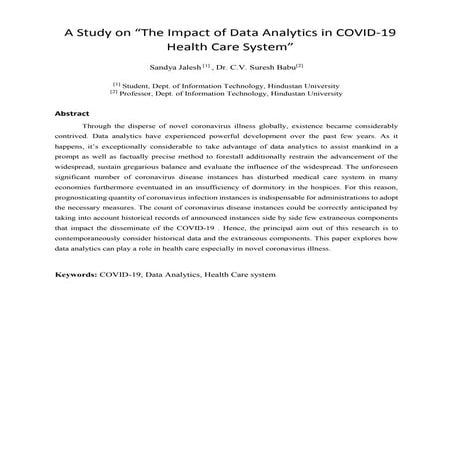 A study on the impact of data analytics in COVID-19 health care system