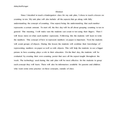 Abstract for unit plan