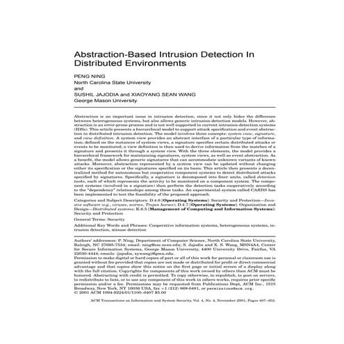 Abstraction based intrusion detection in distributed environments
