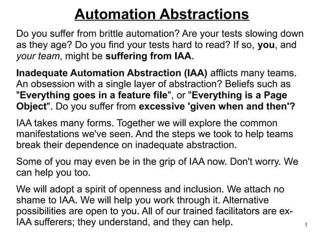 Abstraction Layers Test Management Summit Faciliated Session 2014
