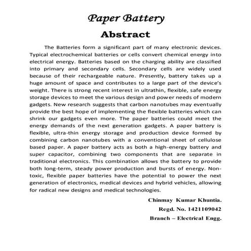 Abstract of paper battery