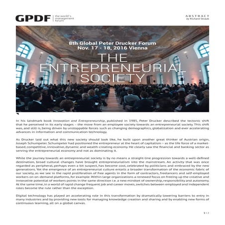 Abstract the Peter Drucker Forum 2016 - The Entrepreneurial Society