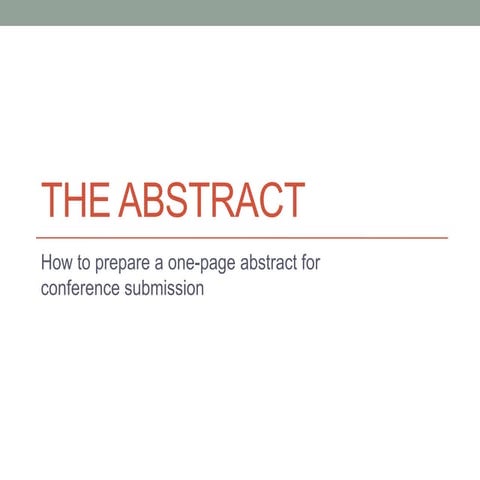 How to Write a One-Page Abstract
