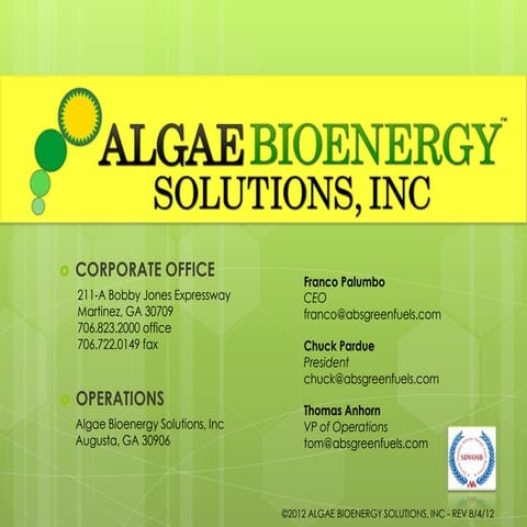 Algae Bioenergy Solutions Powerpoint