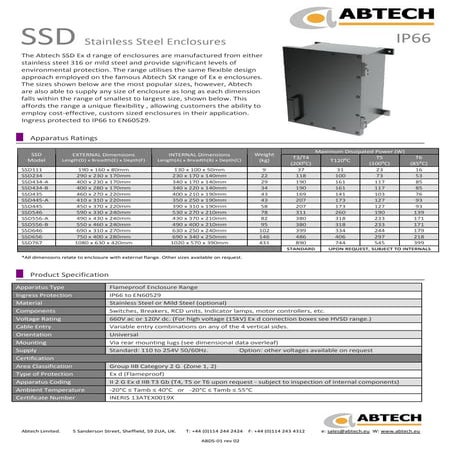 Abtech SSD Ex d Stainless Steel Enclosure Range 
