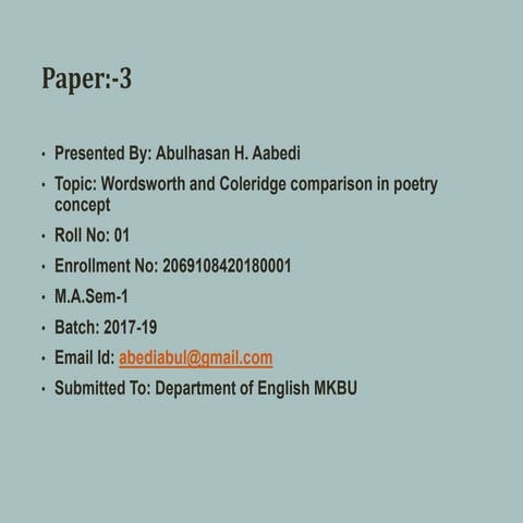 Wordsworth and Coleridge comparison in Poetry concept