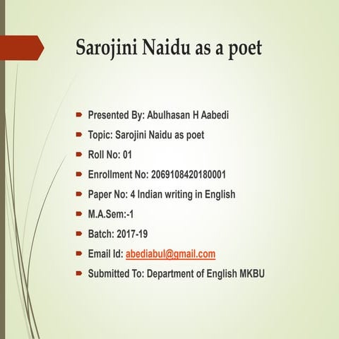 Sarojini Naidu as a Poet