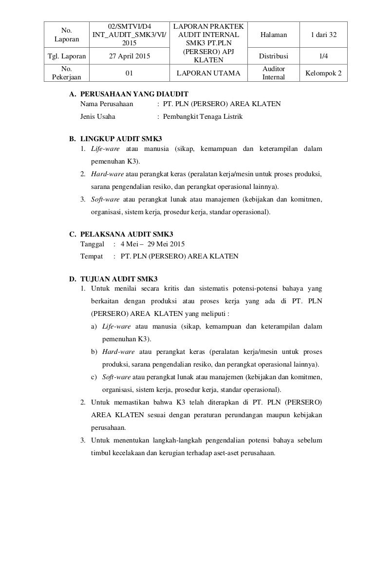 Contoh Laporan Hasil Audit Internal Perusahaan Pdf Nusagates