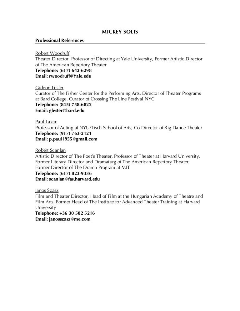 professional references list a list of references