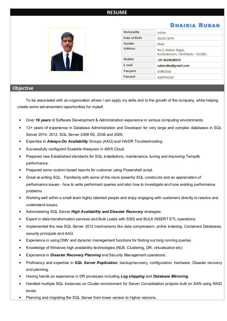 Ruban SQL DBA Resume
