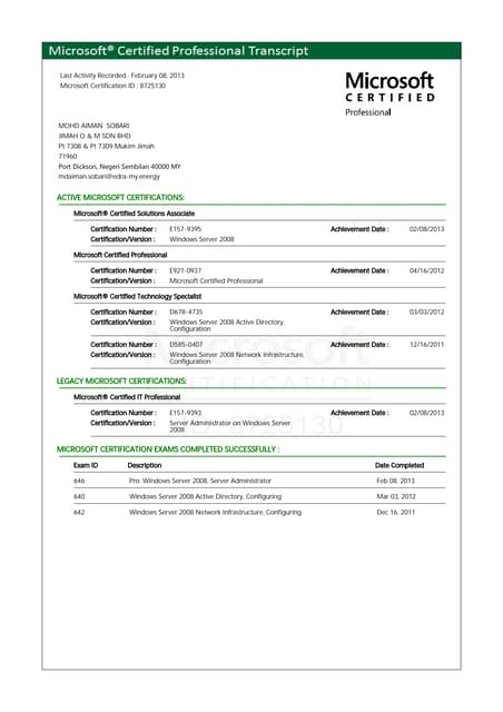 Microsoft Certified Professional Certificate.PDF