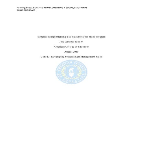 Benefits in implementing a Social Emotional Skills Program